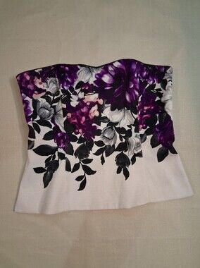 White House Black Market White Floral Mini Skirt with Purple Accents